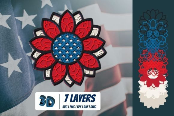 3D Patriotic Flower SVG: Bold Shapes for 3D SVG