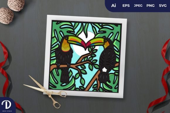 3D SVG Toucan Pair for Shadow Boxes & More