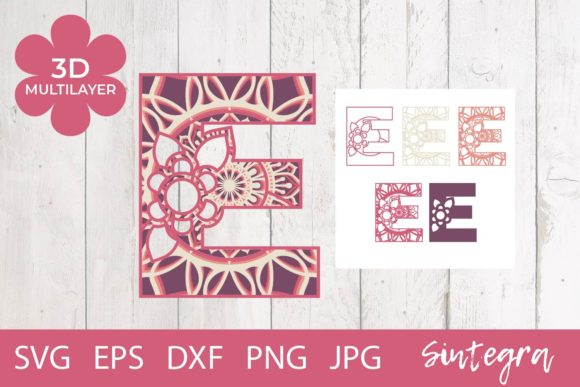 Floral Letter E Mandala 3D SVG for Shapes