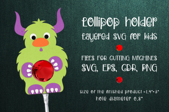 Horned Monster Lollipop Holder Template: 3D SVG Shapes