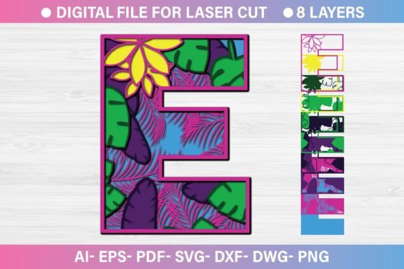 Summer Letter E Paper Cut SVG for Crafts & Graphics